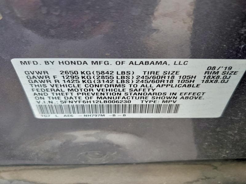 2020 HONDA PILOT LX 13