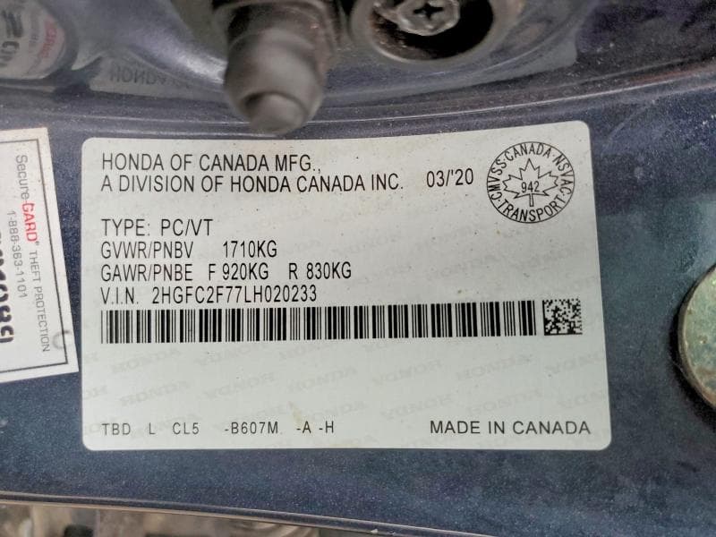 2020 HONDA CIVIC EX 12