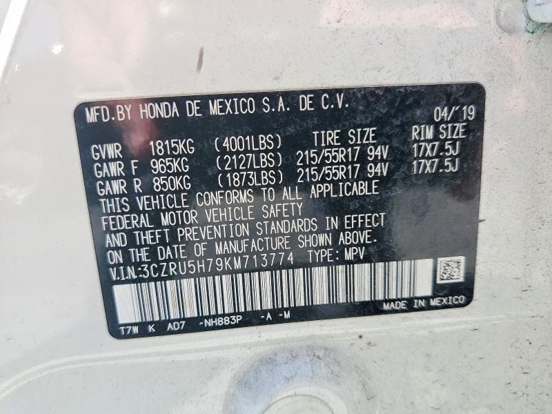 2019 HONDA HR-V EXL 13