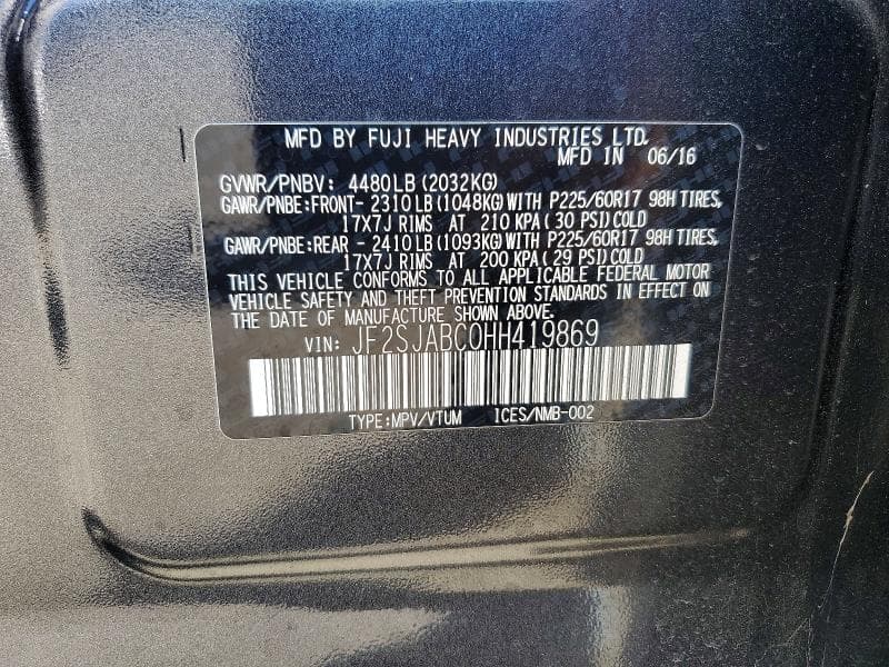 2017 SUBARU FORESTER 2.5I 12