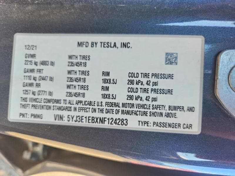 2022 TESLA MODEL 3 12