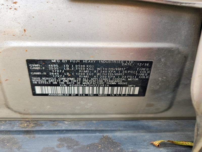 2017 SUBARU OUTBACK 2.5I 13