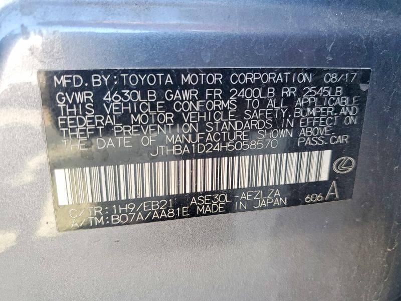 2017 LEXUS IS 200T 12