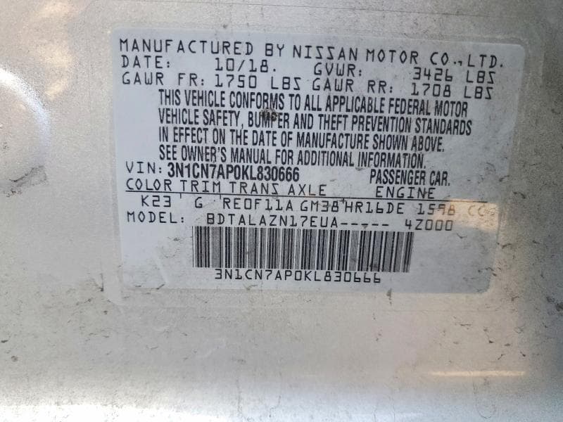 2019 NISSAN VERSA S PLUS 12