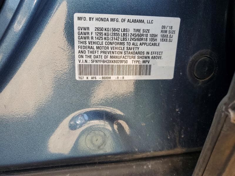 2019 HONDA PILOT EX 13