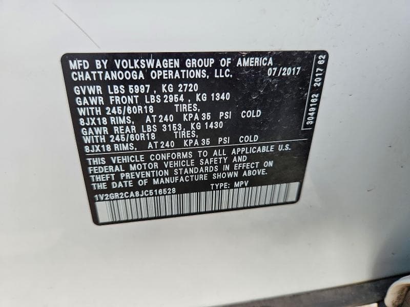 2018 VOLKSWAGEN ATLAS S 13
