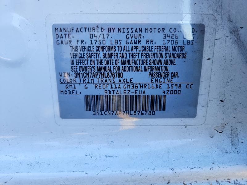 2017 NISSAN VERSA 1.6 SV 12