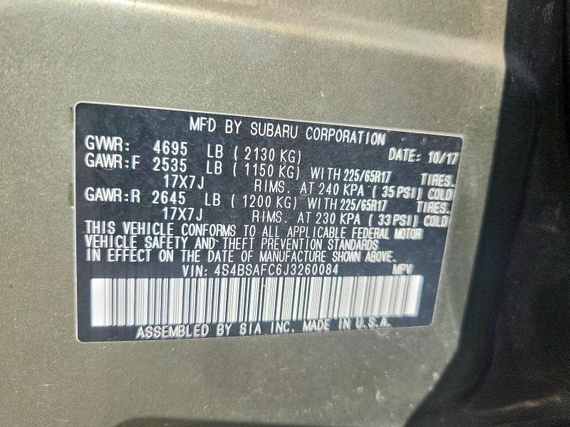 2018 SUBARU OUTBACK 2.5I PREMIUM 12