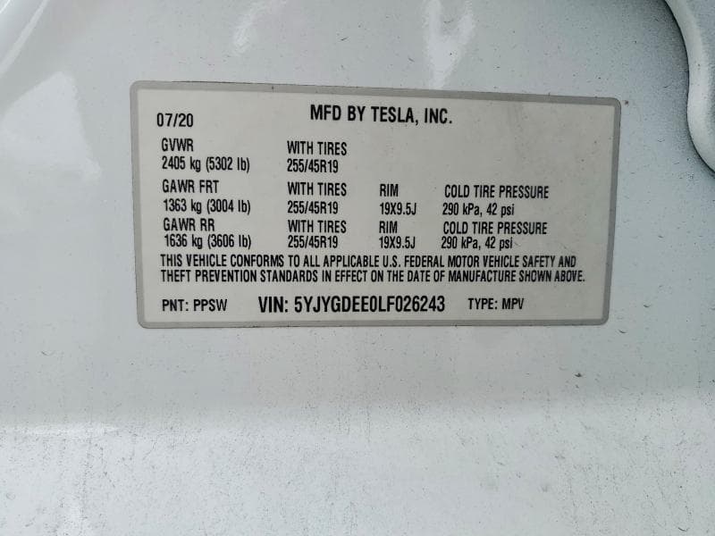 2020 TESLA MODEL Y 12