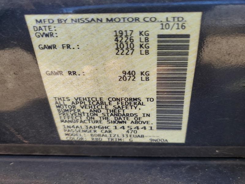 2017 NISSAN ALTIMA 2.5 SV 12
