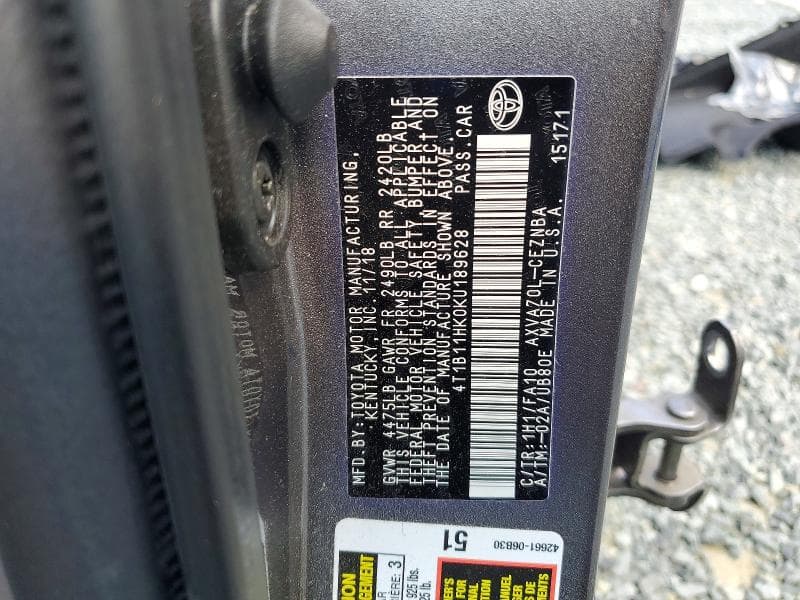 2019 TOYOTA CAMRY LE 12