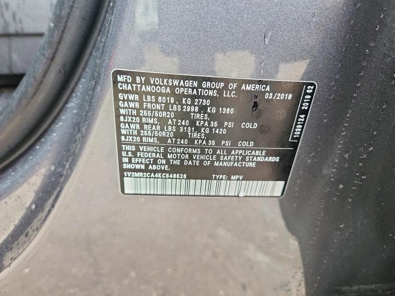 2019 VOLKSWAGEN ATLAS SEL 12