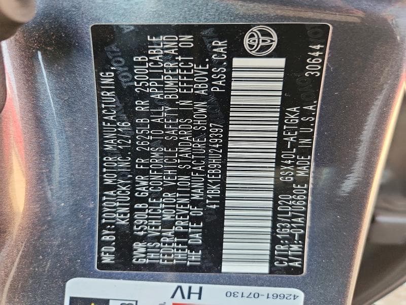 2017 TOYOTA AVALON XLE 12
