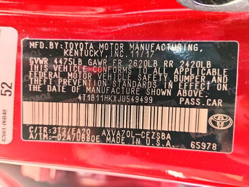 2018 TOYOTA CAMRY SE 12
