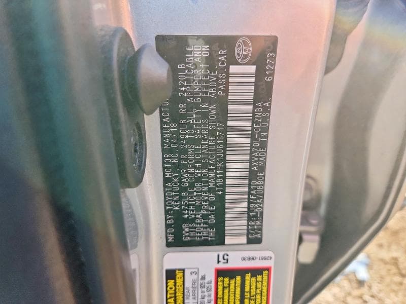 2018 TOYOTA CAMRY LE 12