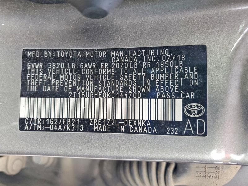 2019 TOYOTA COROLLA LE 13