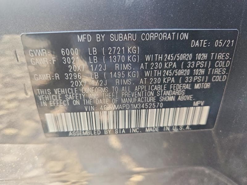 2021 SUBARU ASCENT LIMITED 13