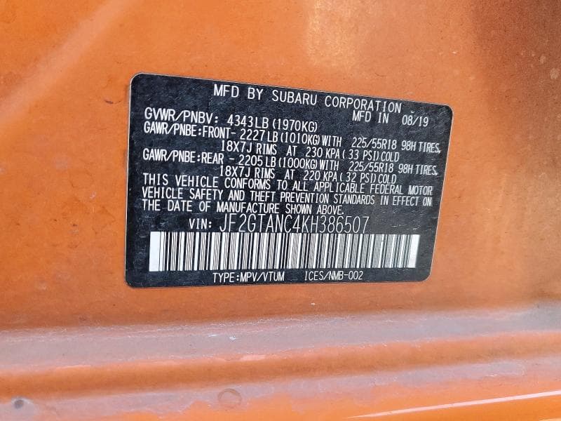 2019 SUBARU CROSSTREK LIMITED 13