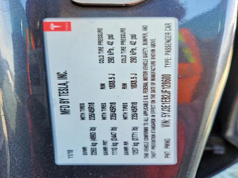 2018 TESLA MODEL 3 12