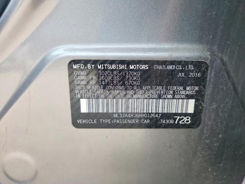 2017 MITSUBISHI MIRAGE SE 12
