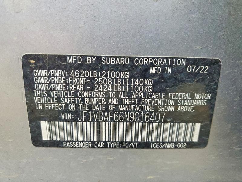 2022 SUBARU WRX PREMIUM 12