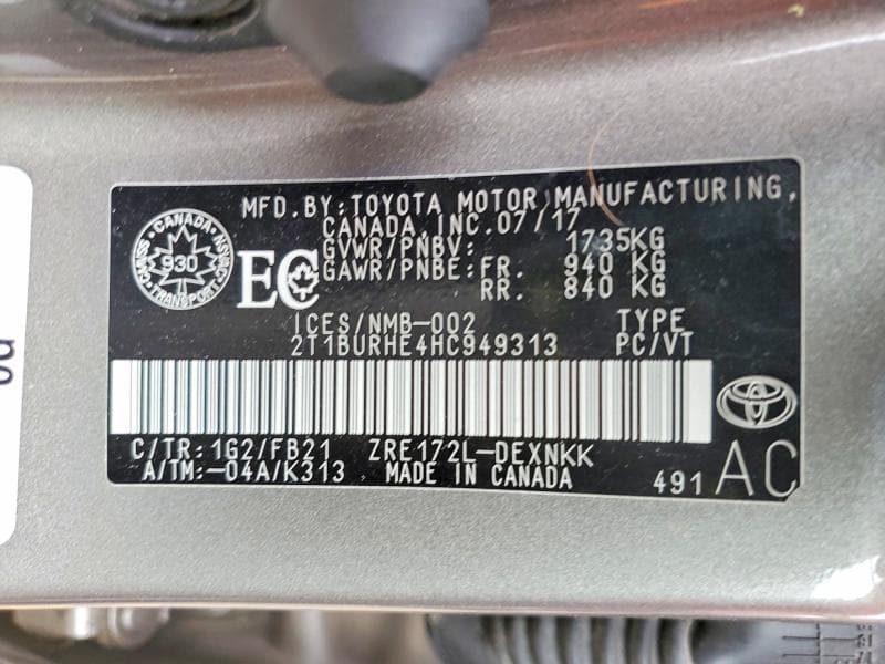 2017 TOYOTA COROLLA L 13