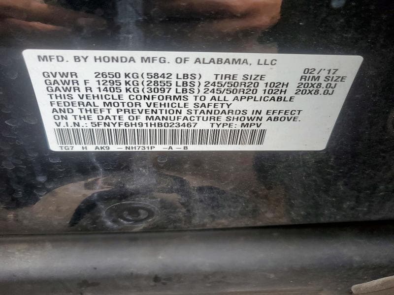 2017 HONDA PILOT TOURING 14