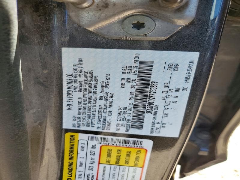 2019 FORD FUSION SEL 12