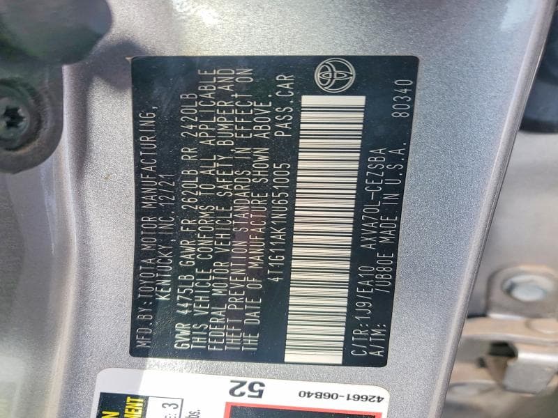2022 TOYOTA CAMRY SE 12