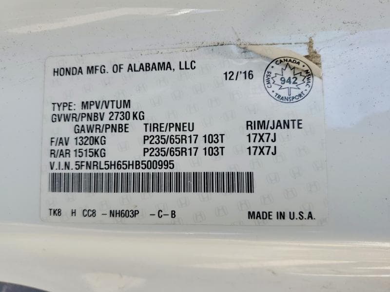 2017 HONDA ODYSSEY EXL 13