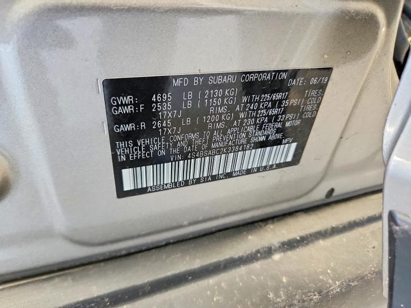 2019 SUBARU OUTBACK 2.5I 12