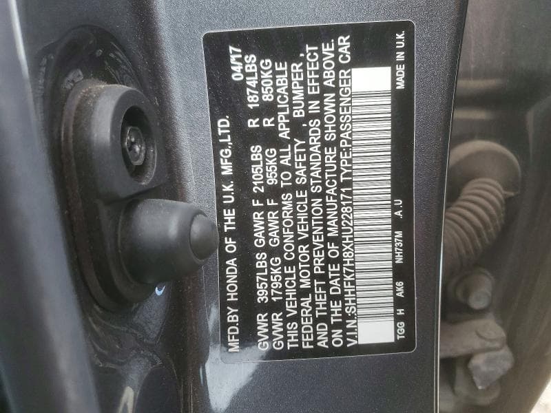 2017 HONDA CIVIC EXL 12