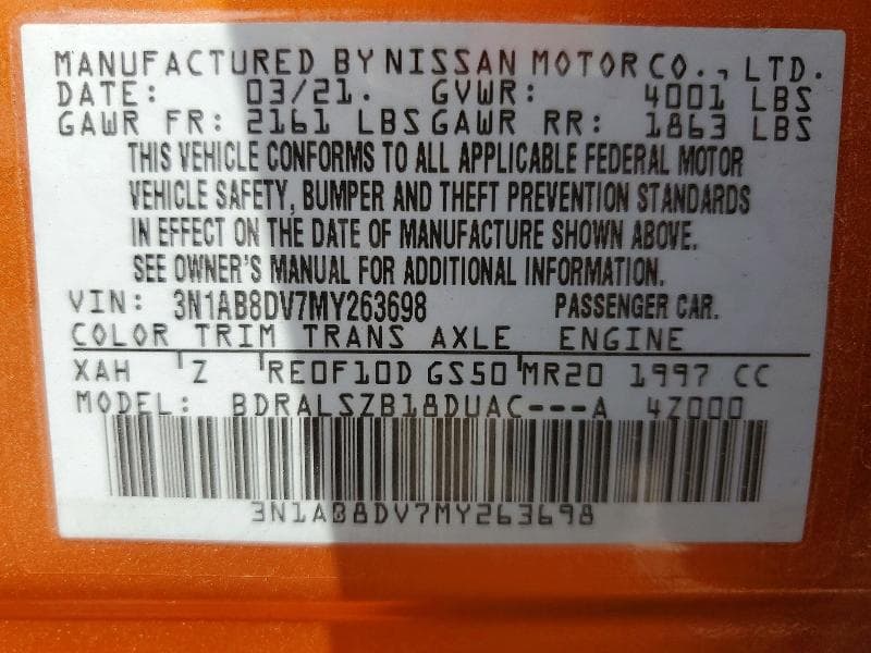 2021 NISSAN SENTRA SR 13