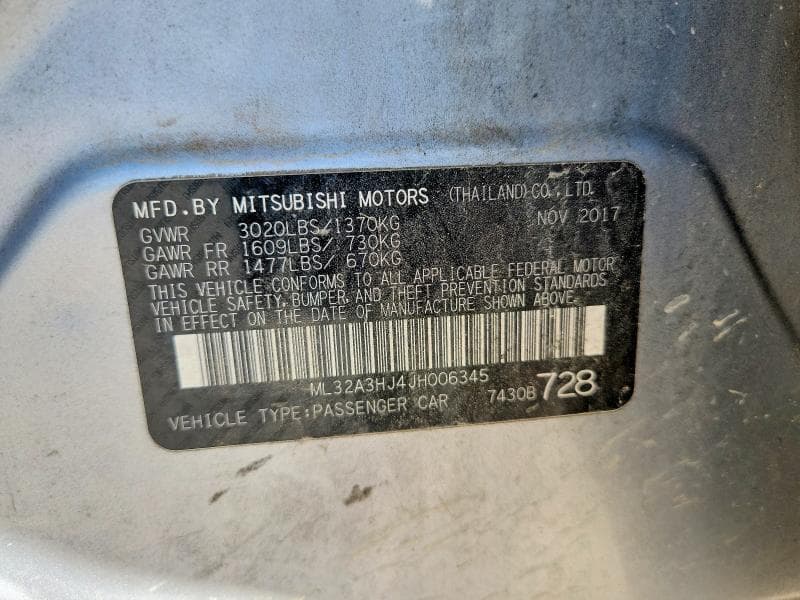 2018 MITSUBISHI MIRAGE ES 12