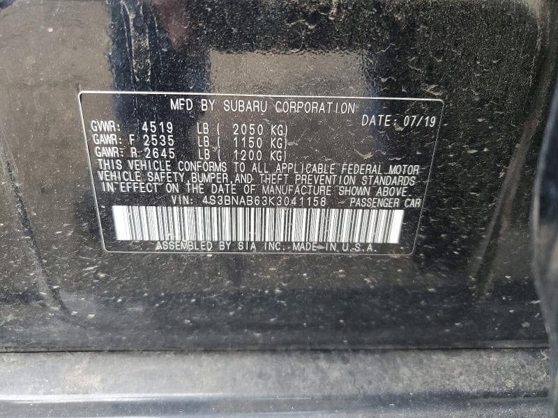 2019 SUBARU LEGACY 2.5I 12