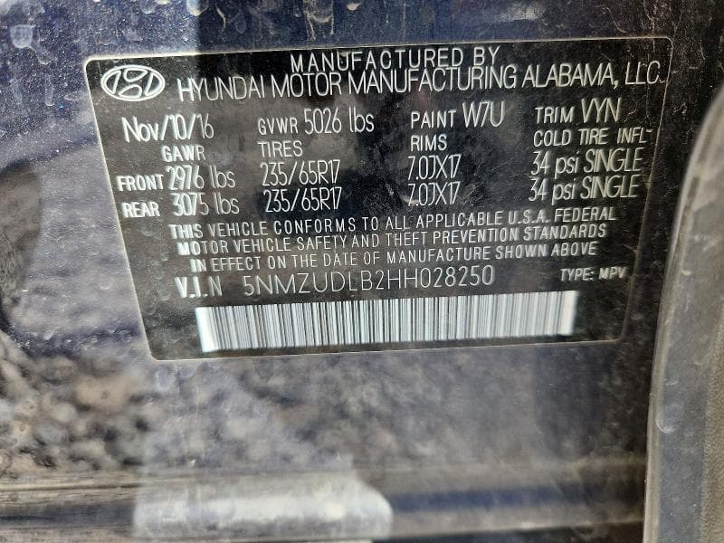 2017 HYUNDAI SANTA FE SPORT 2.4L 14