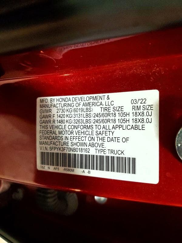 2022 HONDA RIDGELINE RTL 12