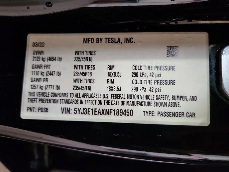 2022 TESLA MODEL 3 12