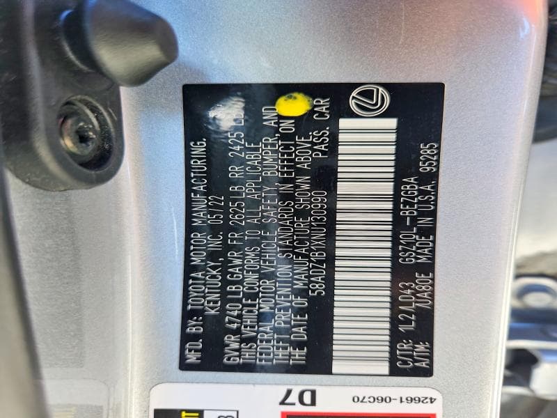 2022 LEXUS ES 350 BASE 12