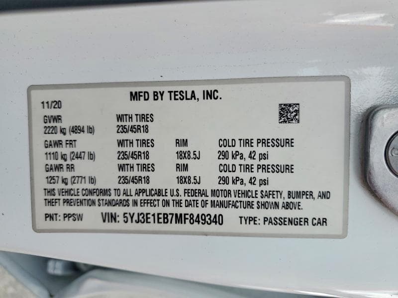 2021 TESLA MODEL 3 12