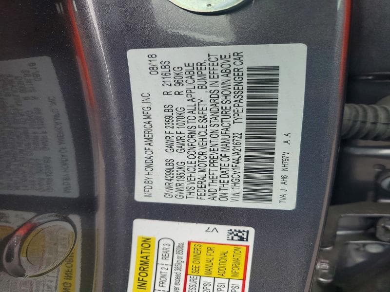 2018 HONDA ACCORD EX 12