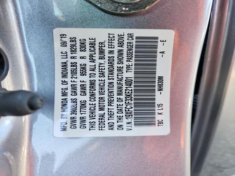2019 HONDA CIVIC EX 12