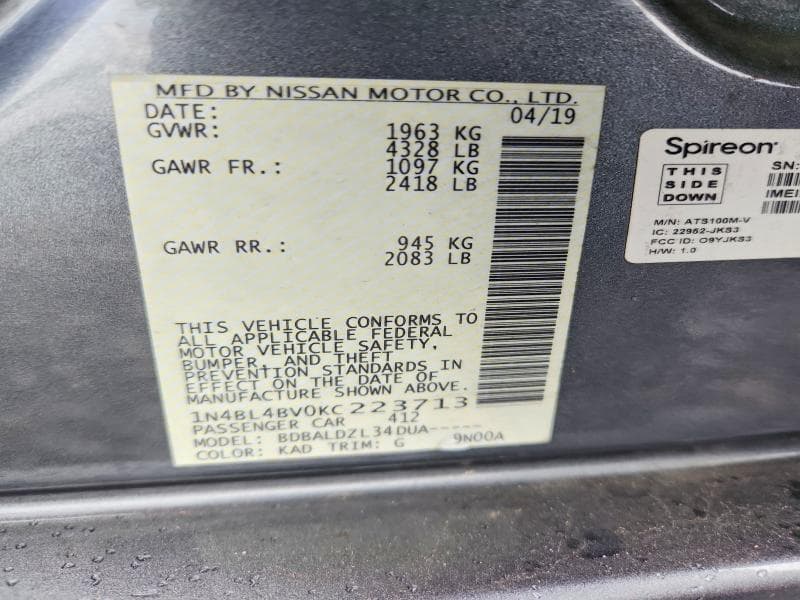 2019 NISSAN ALTIMA S 12