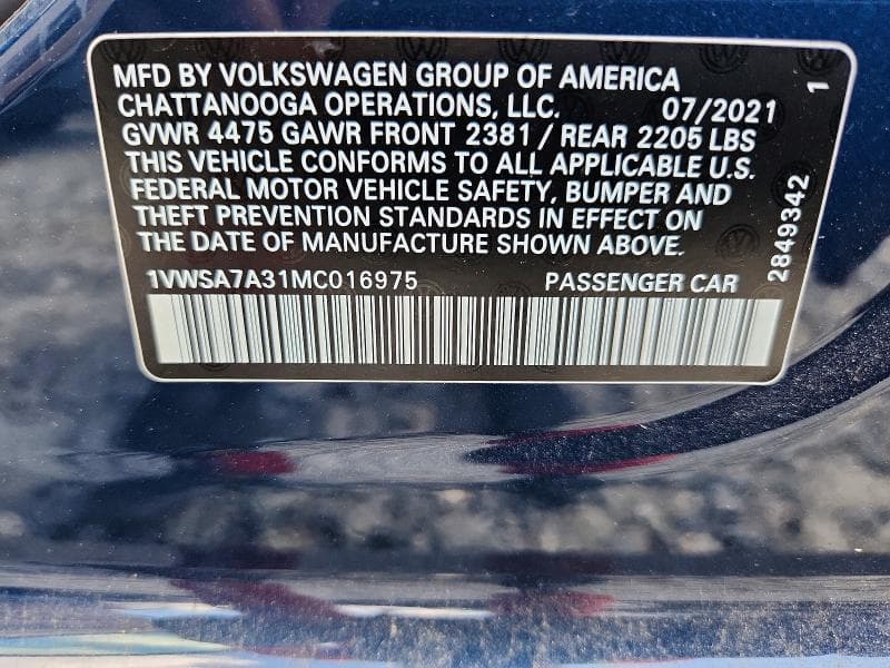 2021 VOLKSWAGEN PASSAT SE 12