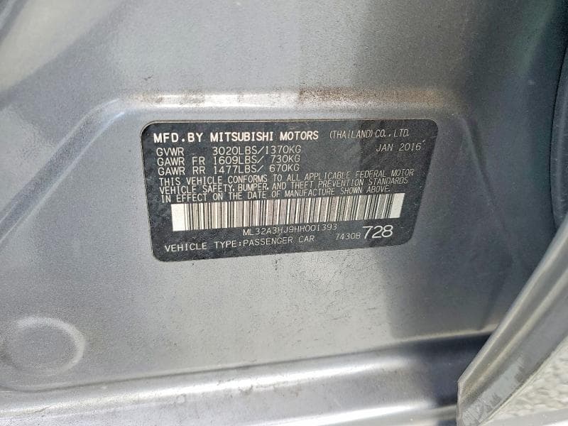 2017 MITSUBISHI MIRAGE ES 12