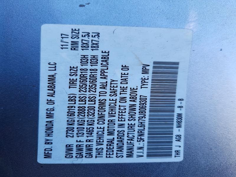 2018 HONDA ODYSSEY EXL 14
