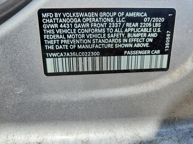 2020 VOLKSWAGEN PASSAT SEL 12