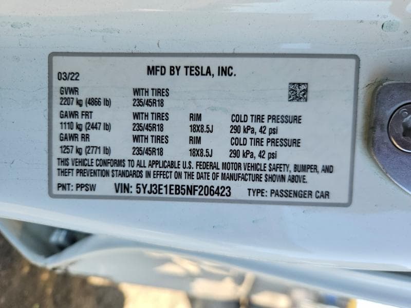 2022 TESLA MODEL 3 13
