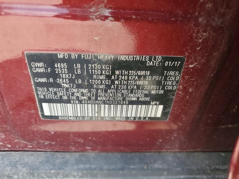 2017 SUBARU OUTBACK 2.5I LIMITED 12