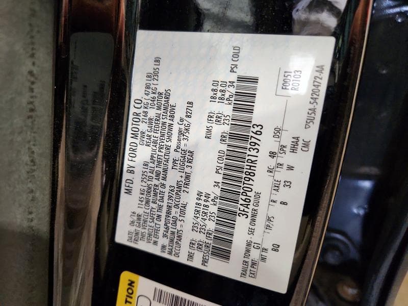 2017 FORD FUSION SE 12